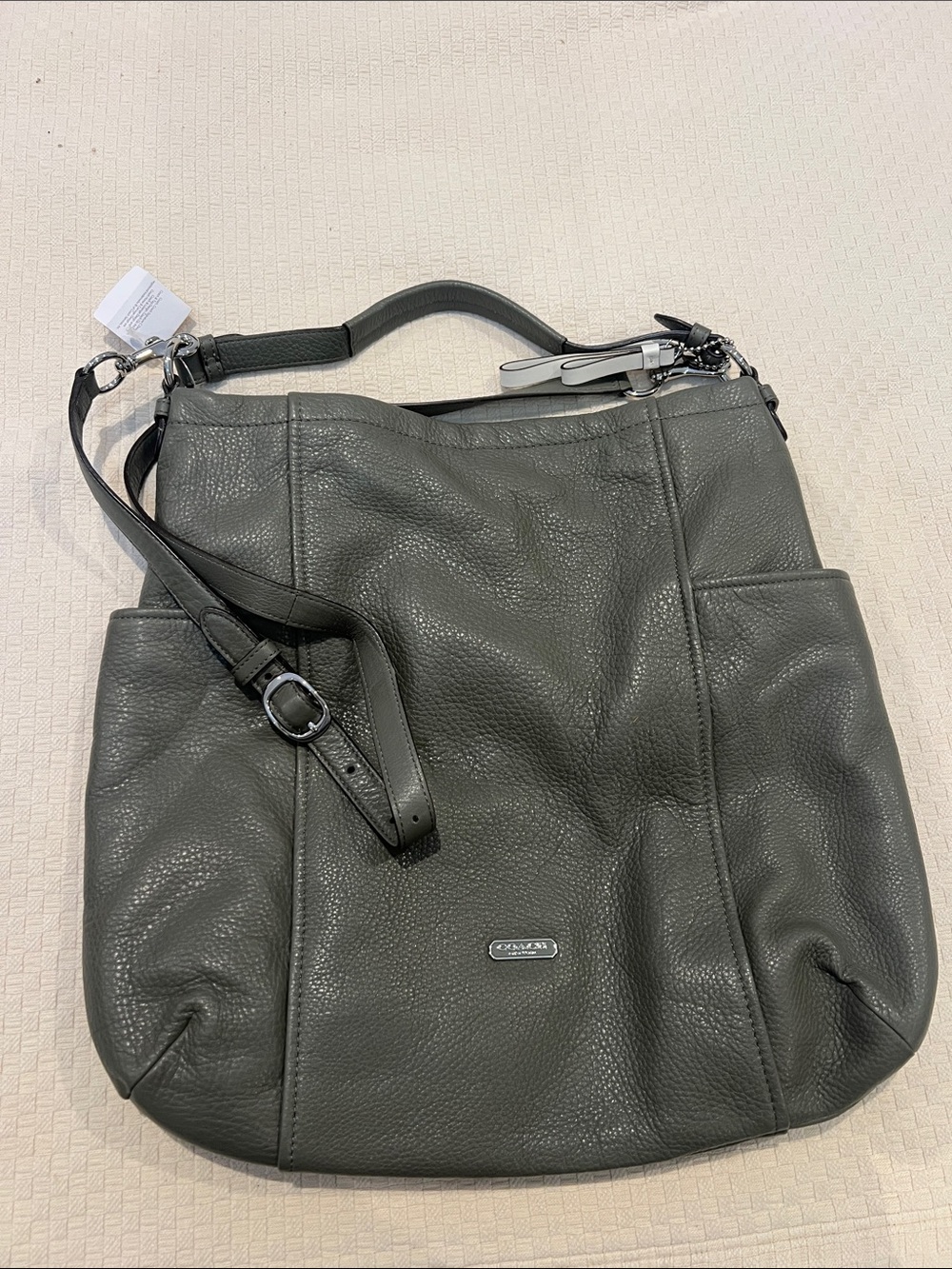 Coach Pebbled Leather Shoulder Bag in Charcoal Gray